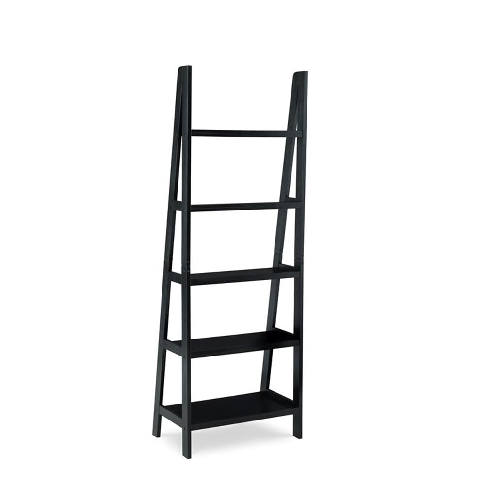 Riverbay Furniture 5-Shelf Transitional Wood Open Back Ladder Bookshelf in Black