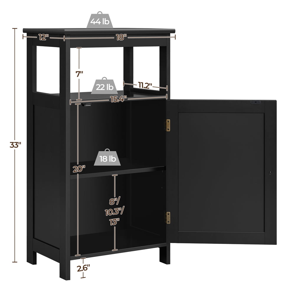Yaheetech 4 Tier Bathroom Storage Cabinet with Adjustable Shelf, Black