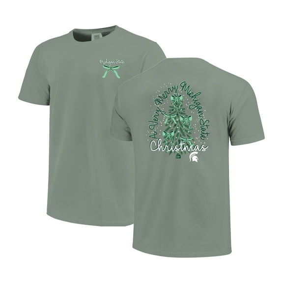Women's Light Green Michigan State Spartans Christmas Tree Comfort Colors T-Shirt
