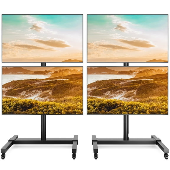 Modern Black Rolling TV Stand for TVs up to 55 inch, 4 TV Screen