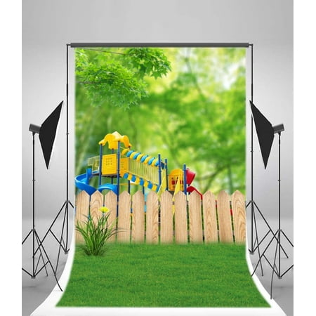 GreenDecor Polyster 5x7ft Backdrop Photography Background Green Grass Field Children's Toy Slide Playground Artistic Scenery for Sweet Baby Kids Party Film Backdrop Photo Studio