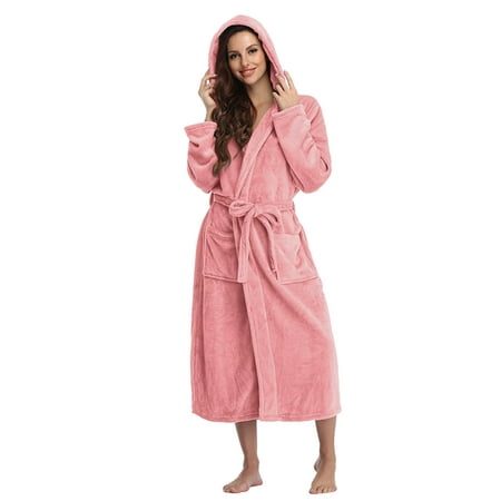 

Women Hooded Fleece Bathrobes Lightweight Soft Plush Long Flannel Sleepwear Fleece Hooded Bathrobe Plush Long Warm Robes Womens Long Pajama Dress