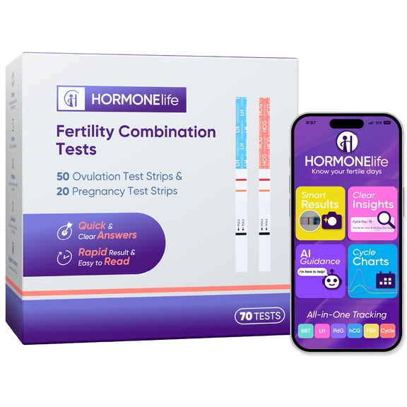 HORMONElife Fertility Test Kit, 50 Ovulation LH Strips and 20 Pregnancy HCG Tests, Accurate Home Tracking, 70 Count