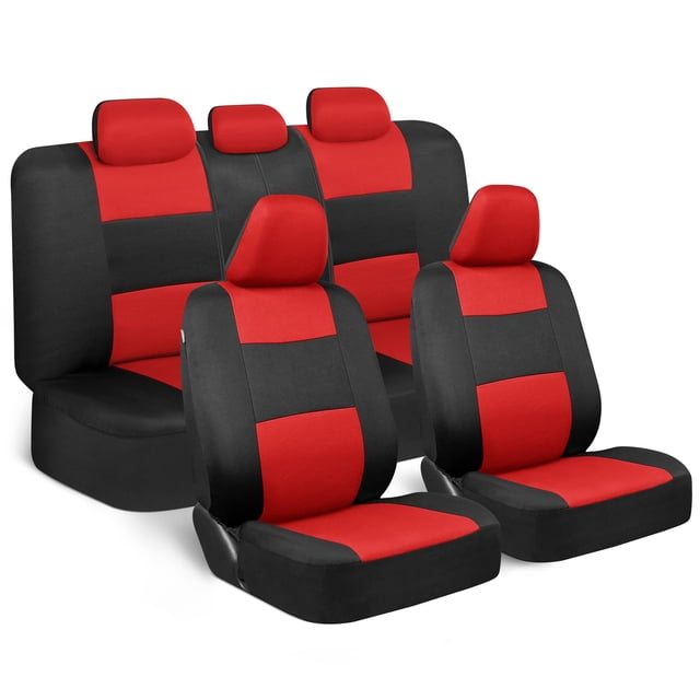 BDK PolyPro Juego completo de fundas para asientos de automóvil en rojo sobre negro, fundas para asientos delanteros y traseros divididos, accesorios fáciles de instalar para automóviles, camionetas,