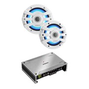 Kenwood 7.7" 2-Way White Coaxial Speakers with Illumination 1-Pair with 300 Watt Marine Amplifier