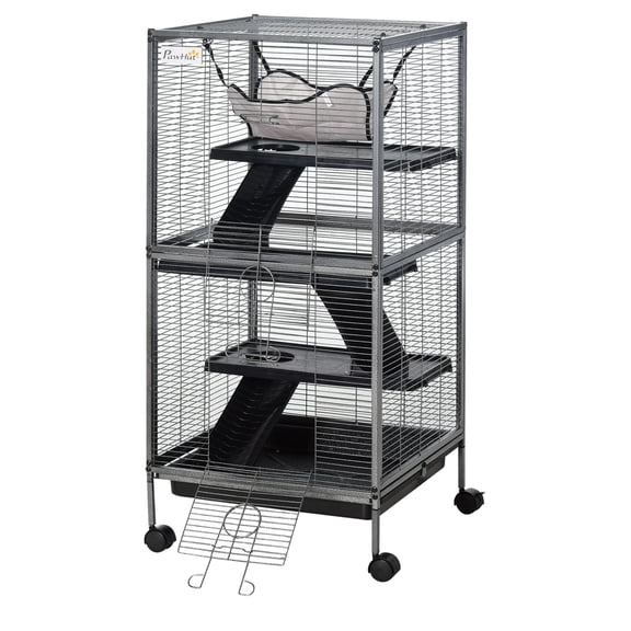 Dranite 4-Tier Metal Small Animal Cage with Hammock & Removable Tray, Extra Space Gray