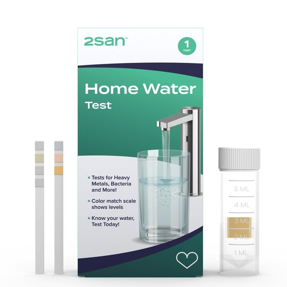 2San Home Water Test, 8-in-1 Water Testing for Bacteria, Lead, Iron, Copper, pH, Chlorine, Hardness, Nitrites, Easy At-Home Use for Tap & Well Water, Fast, Reliable Results Without a Lab