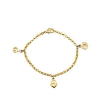 Pre-Owned Christian Dior Dior Emblem Logo CD Heart Motif Rhinestone Chain Bracelet Gold Plated...