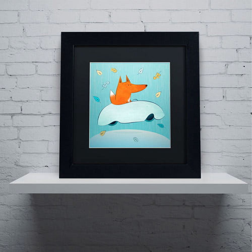 Carla Martell 'Fox in Car' Black Matted Framed Art