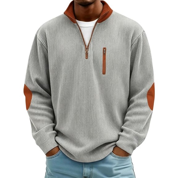 Stamzod Quarter Zip Men Corduroy Sweatshirt Color Block Long Sleeve Pullover Sweatshirts 2026 Fall Fashion Oversized Sweat Shirt Gray B XXL