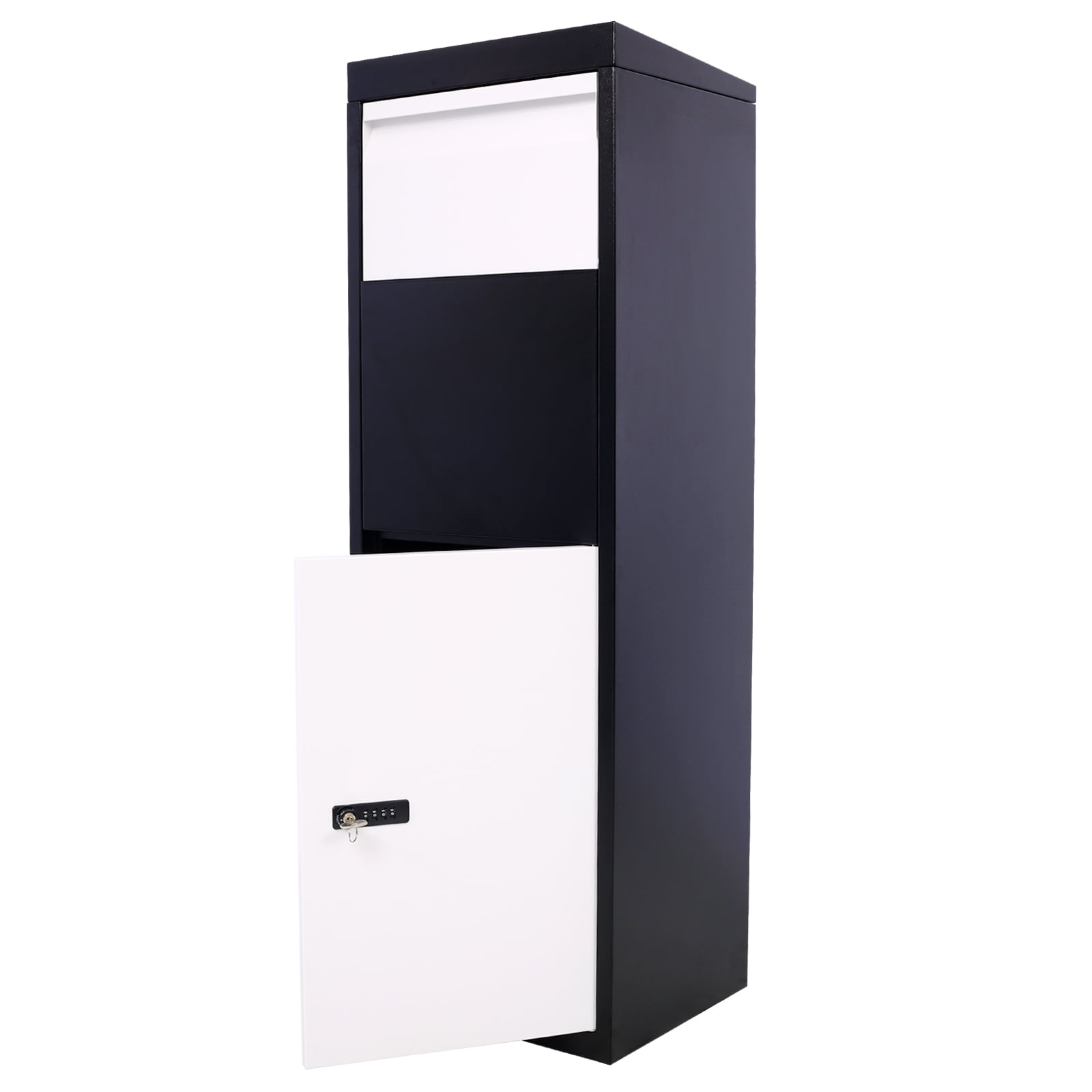 Steel Package Delivery Box With Code Lock Extra Large Heavy Duty Contrast Color Express Mail Parcel Drop Box (14.0"×11.3"×42.0")