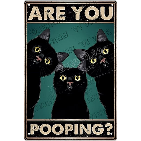 Funny Black Cat Metal Sign - are You Pooping Sign, Funny Cat Bathroom Decor Wall Art, Black Cat Lovers Gifts, Vintage Cat Art for Home Office Cafes Club Man Cave Bar Wall Decor 12x8 Inches
