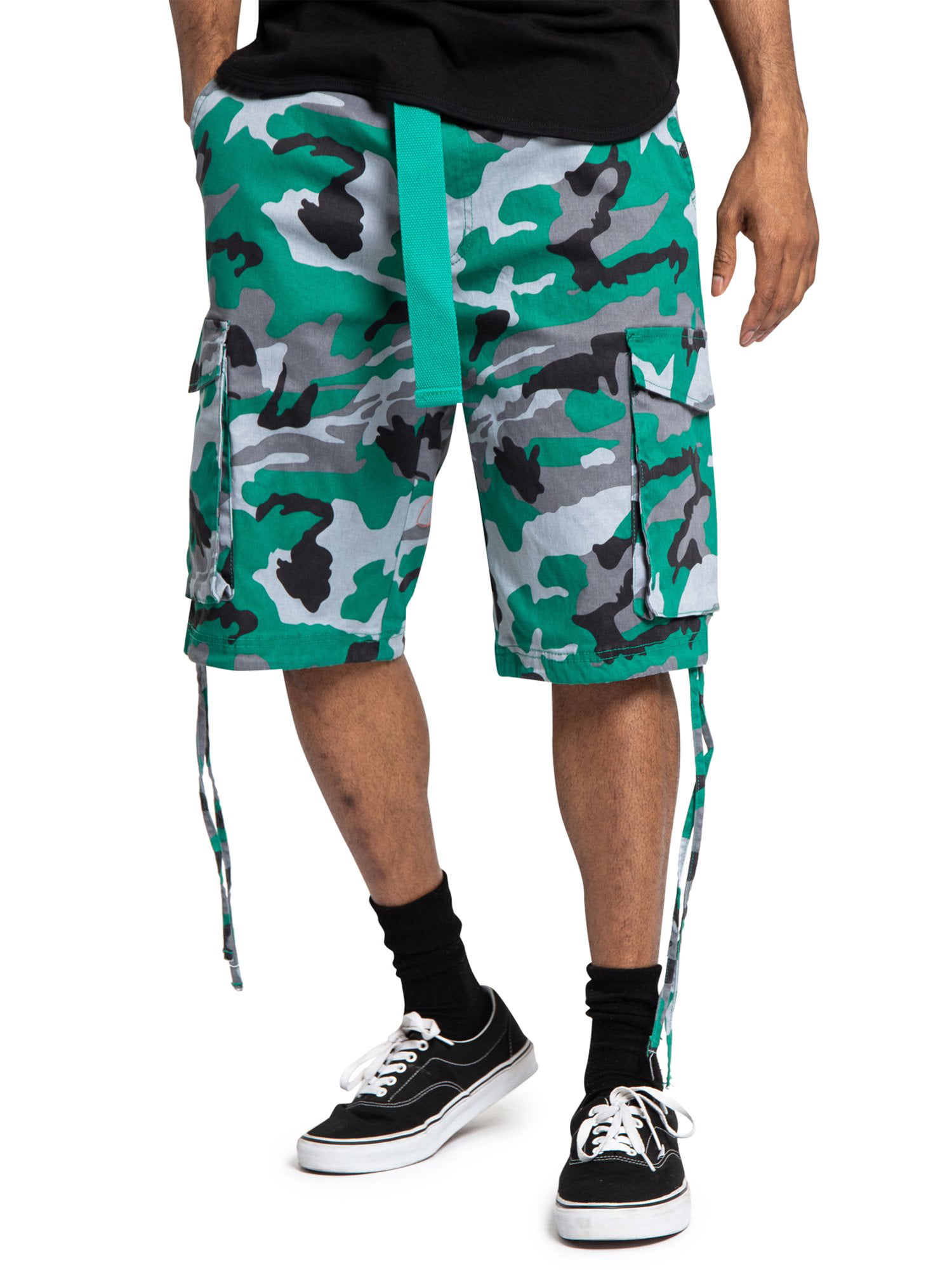 Victorious Mens Belted Ripstop Twill Camo Cargo Short 