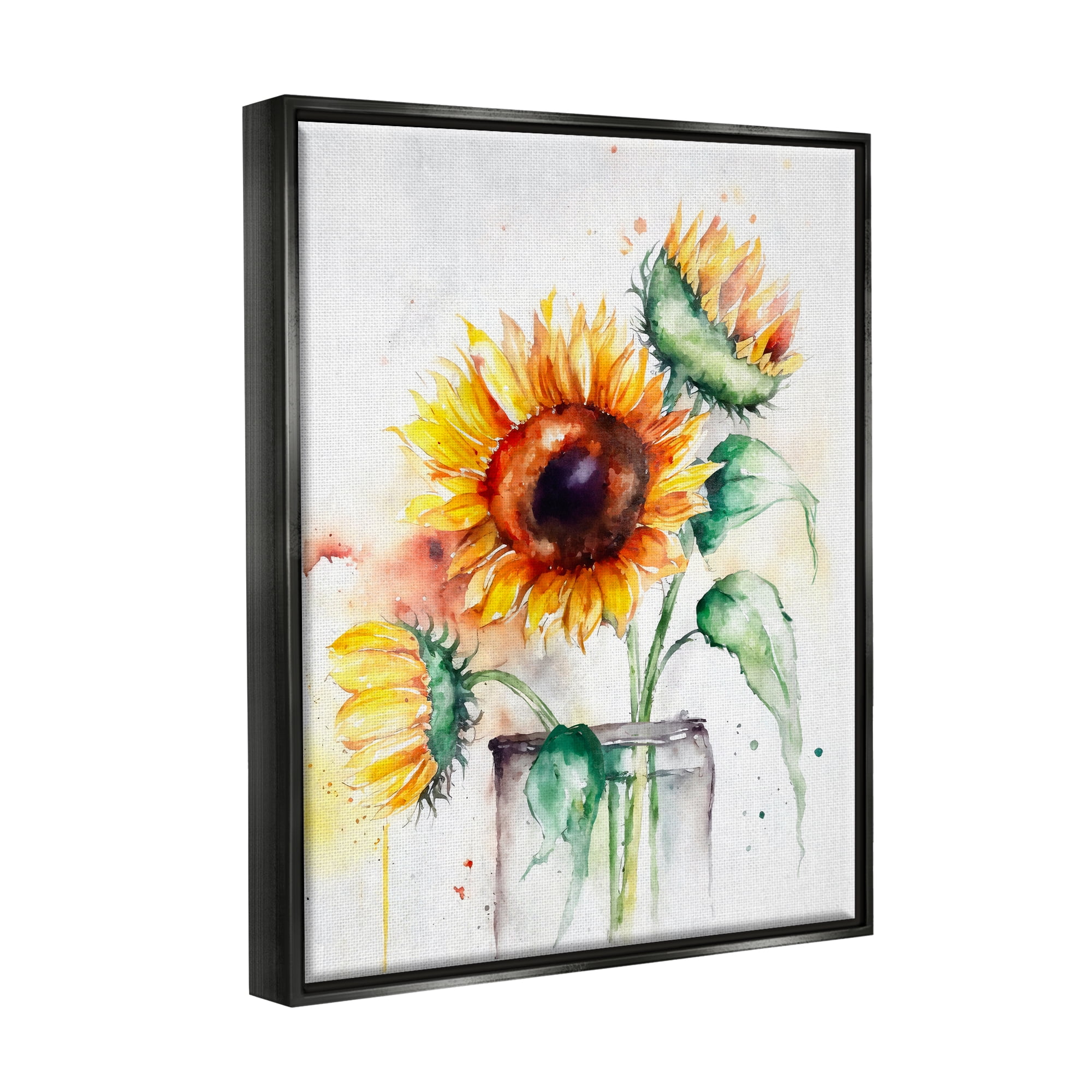 Stupell Modern Sunflowers Watercolor Style Bouquet Botanical & Floral Painting Black Floater Framed Art Print Wall Art