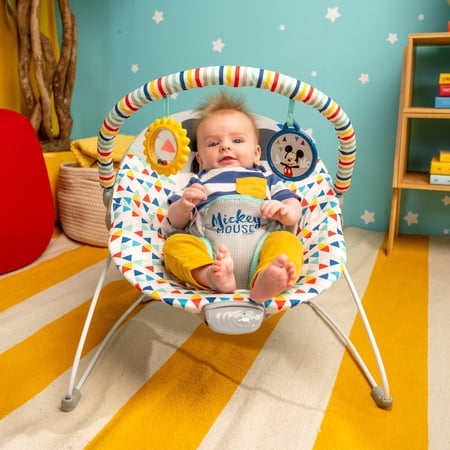 BRIGHT STARTS DISNEY BABY MICKEY MOUSE HAPPY TRIANGLES INFANT BOUNCER CHAIR FOR AGES 0-6 MONTHS
