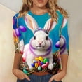thumbnail image 2 of MuXiKeJi Clothes Womens Easter Shirts Happy Easter Cartoon Bunny 3/4 Sleeve T-Shirt Tops Round Neck Casual Blouse Going Out Summer Outfits, 2 of 4