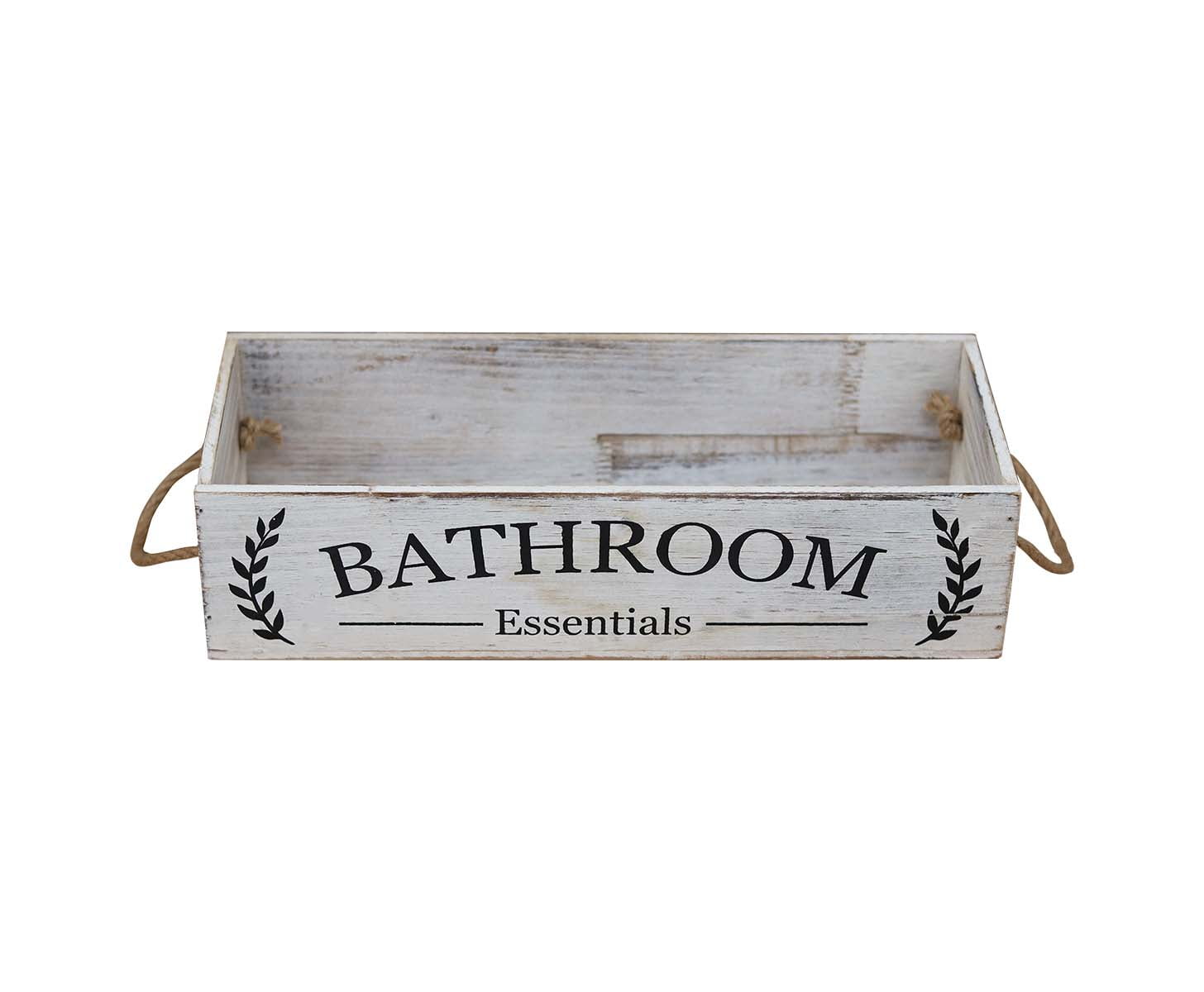 Parisloft Bathroom Wood Box, White Washed, 15.75 x 6.1 x 4 inches