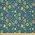 thumbnail image 2 of Ambesonne Nature Art Fabric by the Yard Microfiber, Meadow Blossoms Flourish, 10 Yards, Marigold and Pink, 2 of 2