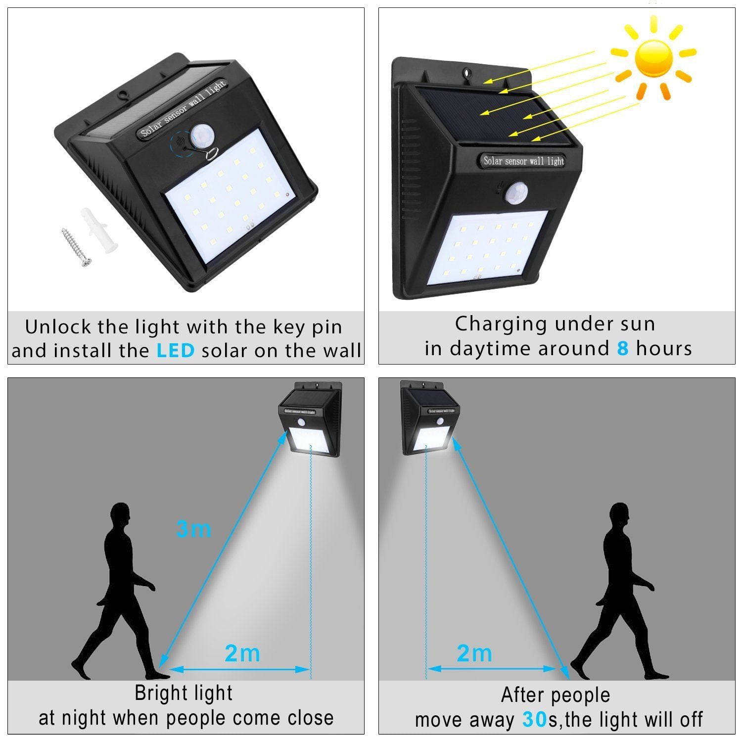Tagital Solar LED Motion Sensor Flood & Security Lights, 20 LEDs, Waterproof, 4-Pack