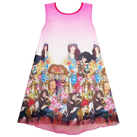 Girls Dress Tank Modern People Figure Print Pink 14