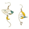 thumbnail image 2 of Soumake 1 Pair Women Earrings Fan Crane Asymmetry Jewelry Animal Pendant Faux Pearl Painted Hook Earrings for Dating, 2 of 8