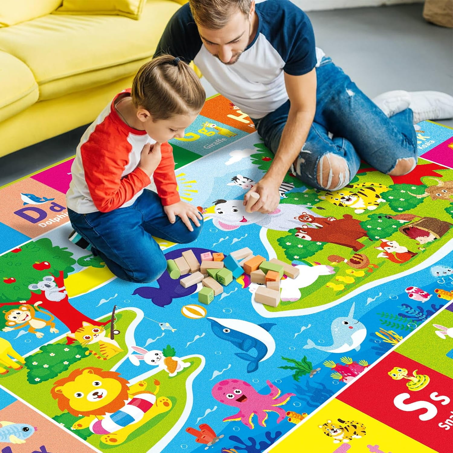AKASISRUG ABC Kids Rug, Kids Play Mat,Preschool Rugs with Animals, Foldable Floor Mat,59" X 39.4"