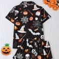 thumbnail image 5 of MEZZALL Women Halloween Pajama Set Lapel Collar Button Down Short Sleeve Top Elastic Waist Shorts Loungewear Set Bat Print Sleepwear For Party Home Sleeping Relaxed Fit 2 Piece Pjs, 5 of 8