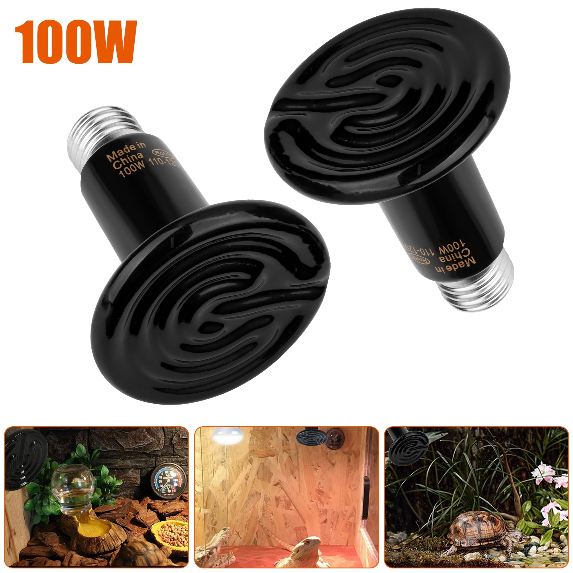 2pcs 100W Ceramic Heat Emitter, EEEkit Infrared Heat Bulbs for Reptile, Pet Coop Heater, Lizard, Turtle, Snake, Aquarium
