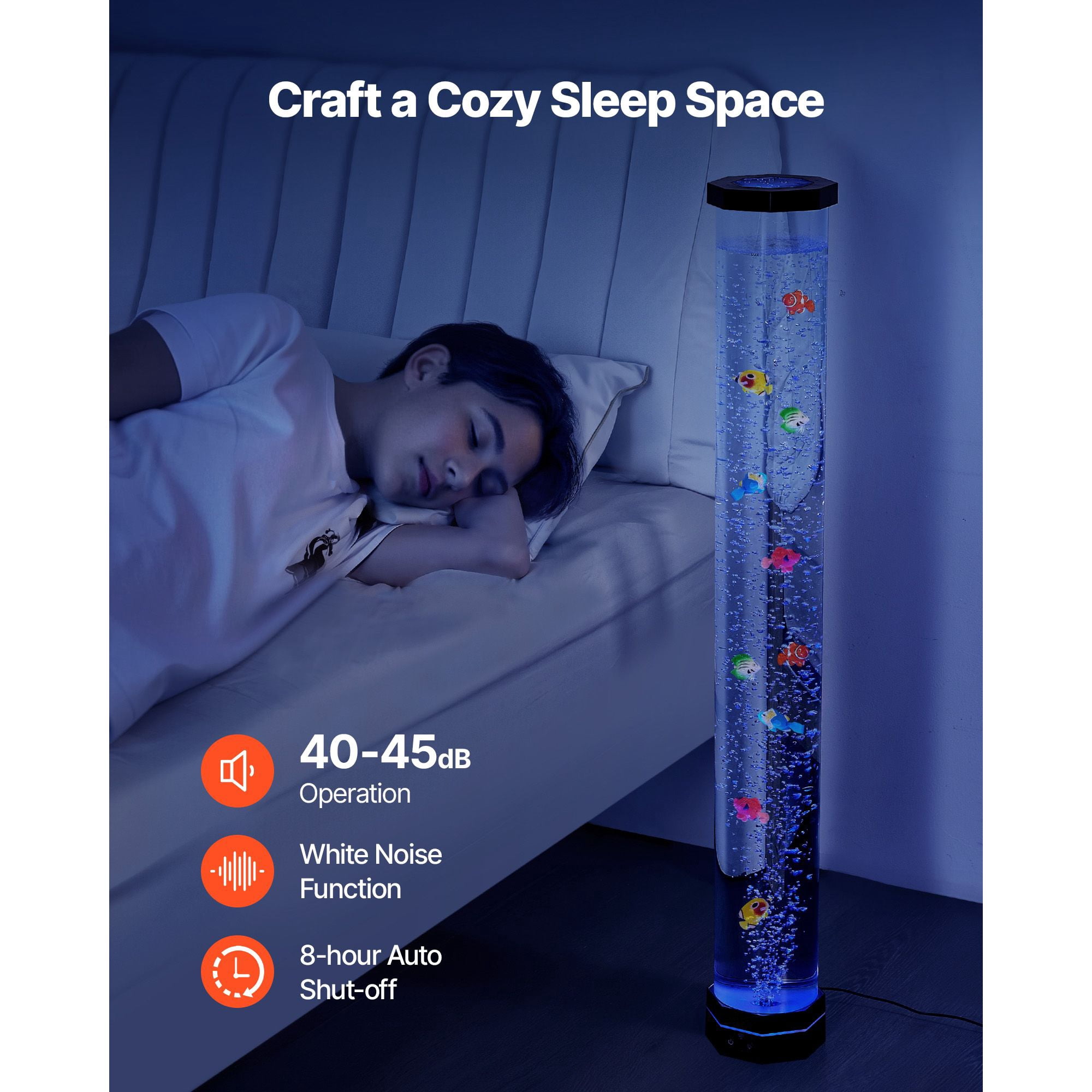 Bubble Lamp Floor-Standing 39 Inch 16 Color Remote Control Anti-Tip 40-45dB for Autism ADHD Anxiety Relief