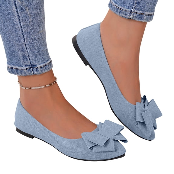 Women's Chic Bow Flat Pumps Pointed Toe Ballet Flats Office Work Business Casual Dress Shoes Comfy No Heel, 38