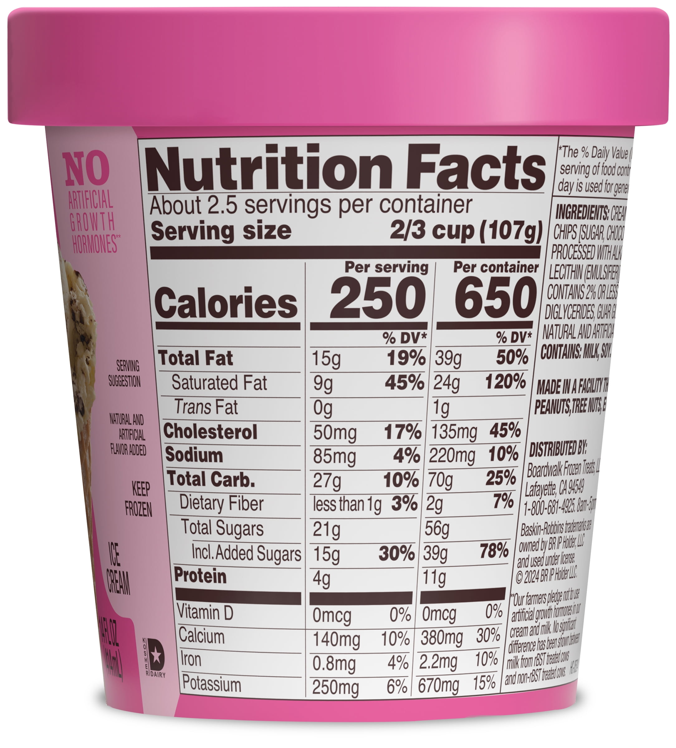 Baskin-Robbins Chocolate Chip Ice Cream, 14 fl oz Cup – Vanilla Ice Cream with Rich Chocolate Chips