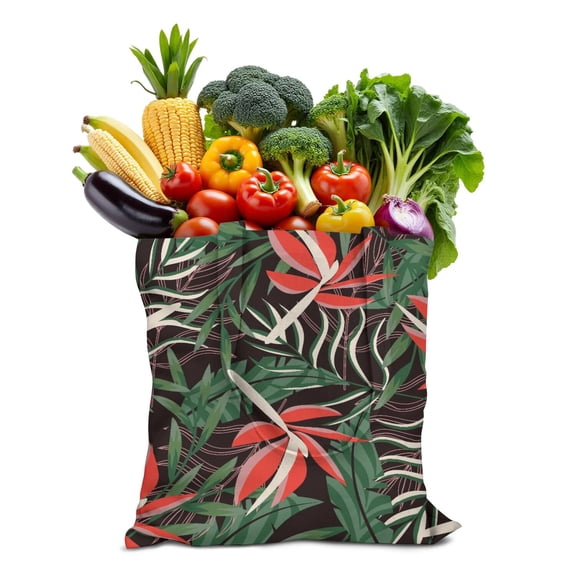 Reusable Canvas Tote Bag – Hawaiian Tropical Palm Leaf & Floral Print – Aloha Beach Vacation Eco Cotton Bag – Vibrant Summer Botanical Tote for Women & Everyday Use
