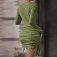 thumbnail image 4 of IROINNID Cocktail Dress for Women Wedding Guests Dresses for Women Solid Color Long Sleeve Lace Drawstring Dresses,Olive Green, 4 of 7
