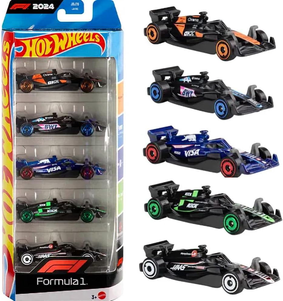 Hot Wheels Formula 1 Die-Cast Cars, Bundle of F1 2024 & 2025 Teams 5 Packs and Scuderia Ferrari HP Short Card, Ages 3+