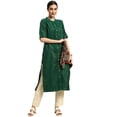 thumbnail image 5 of eloria Women's Fashion Solid Mandarin Collar Kurti, Fabric : Cotton, Color : Green, Size : Large, 5 of 7