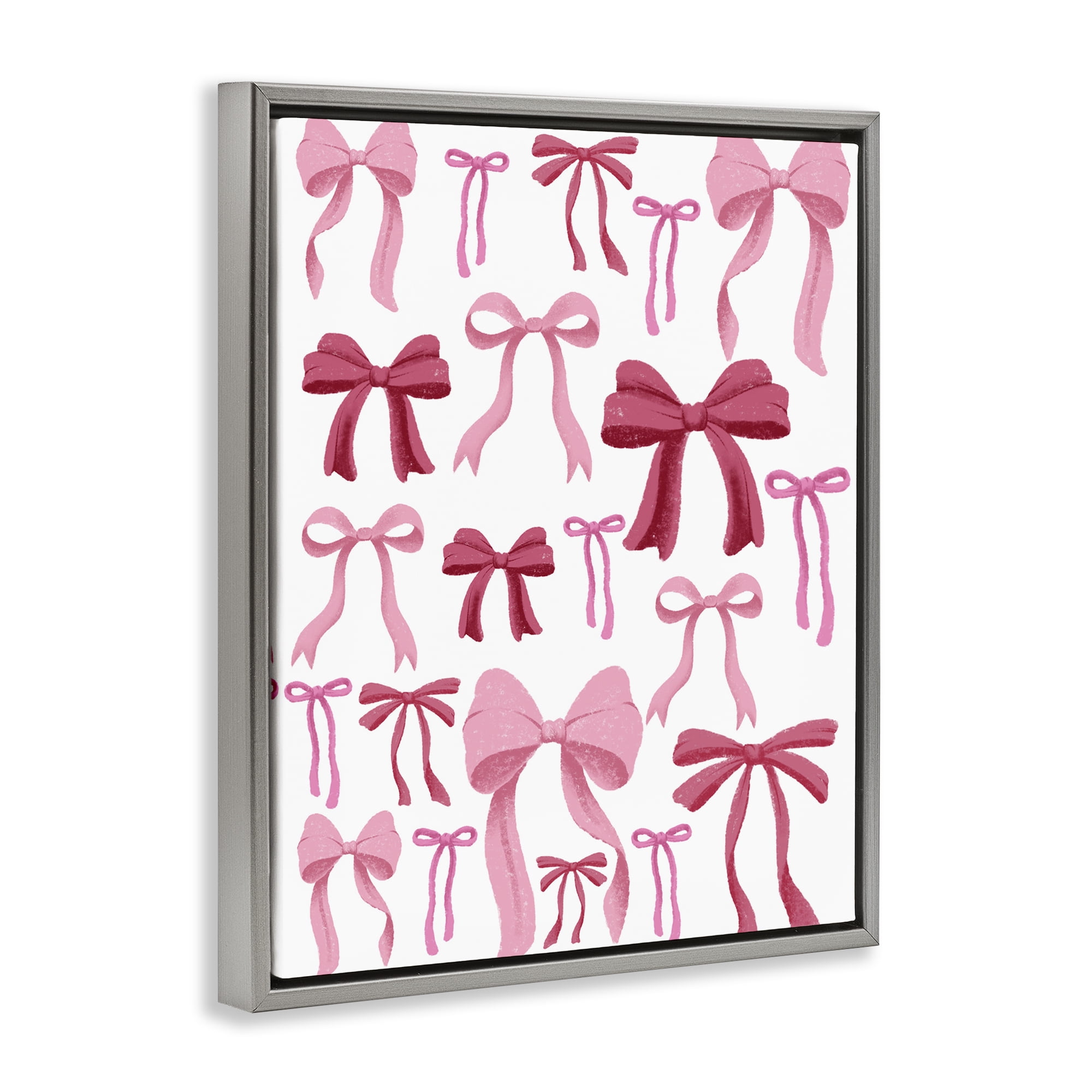 Stupell Industries Bows All Over Pink & Red Gray Framed Floater Canvas Wall Art, design by Marcus Prime
