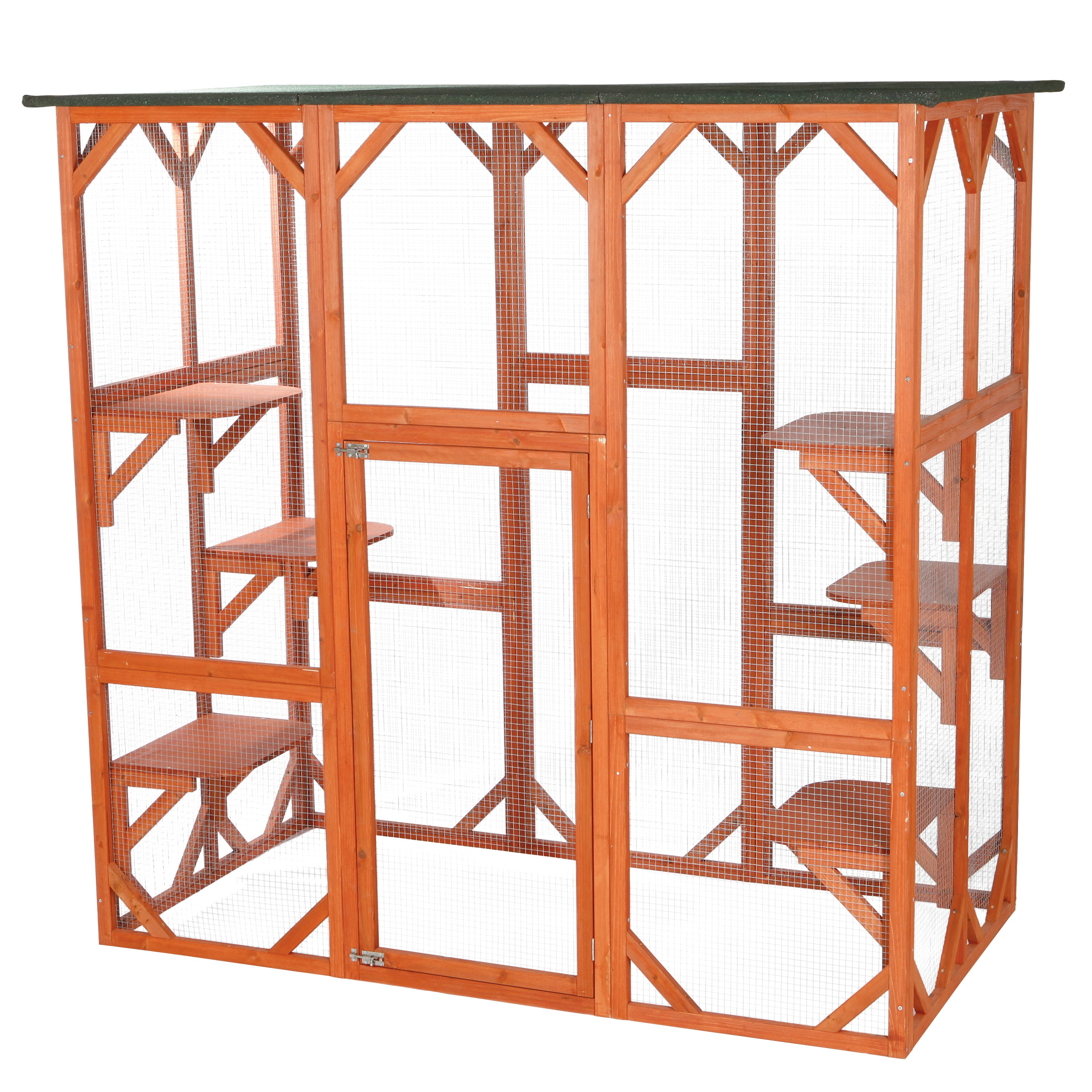 TRIXIE natura Weatherproof Wooden Cattery with Cat Perches, 38.5L x 70.75W x 70.75H, Brown