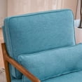 thumbnail image 3 of Wood Frame Accent Chair, Fabric Upholstered Armchair Lounge Chair, Mid Century Modern Reading Chair with Removable Cushion and One Pillow, for Living Room Bedroom Home Office, Teal, 3 of 7
