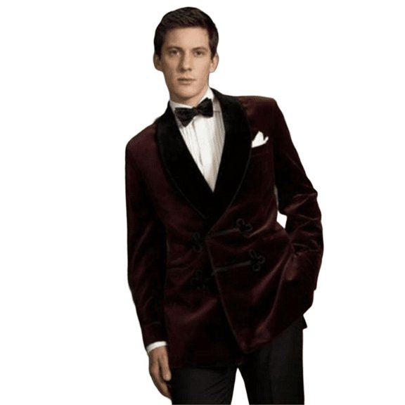 Mens Burgundy Velvet Smoking Jacket – Classic Elegance for Evening Wear