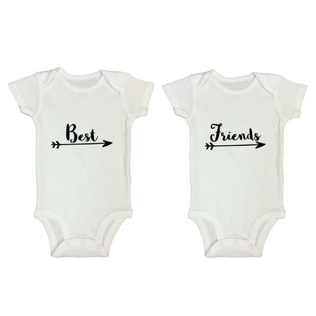 Newborn Toddler “Best Friends” Cute Boys or Girls Twin Outfit Set of 2 Onesies - Funny Threadz Kids 18 Months, (Best Outfit For Boys)