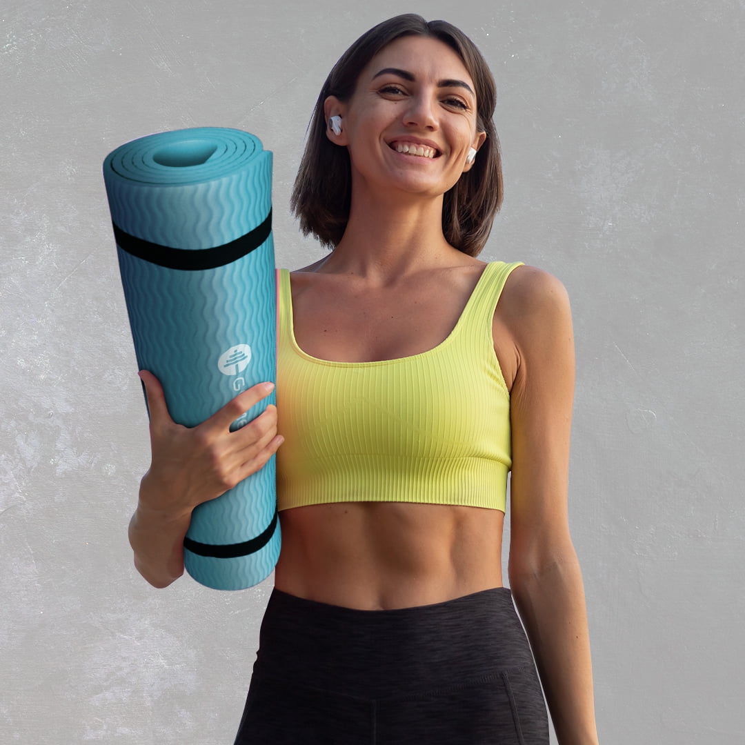Gymenist Thick Exercise Yoga Floor Mat Nbr 24 x 71 Inches, Great for Camping, Cardio Workouts, Pilates, Gymnastics, Carrying Strap Included (Teal)