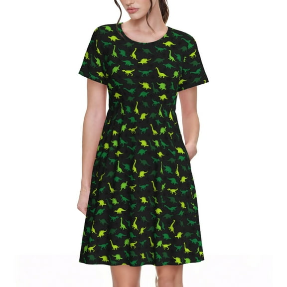 Spring Summer Dresses for Women 2025 - Cute Small Dinosaur Wedding Guest Dresses, Beach Vacation Clothes, Hawaiian Sundresses Casual Short Sleeve Dress for Women with Pockets