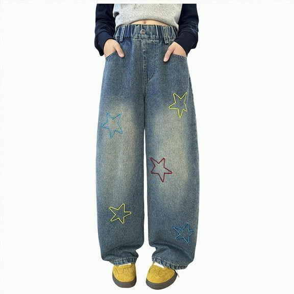 mgoYE Girls Jeans Size 10 Girls Crossover Flare Jeans Stretchy Bootcut Yoga Pants Bell Bottoms with Pockets Kids Jeans Girls(Blue,11-12 Years)
