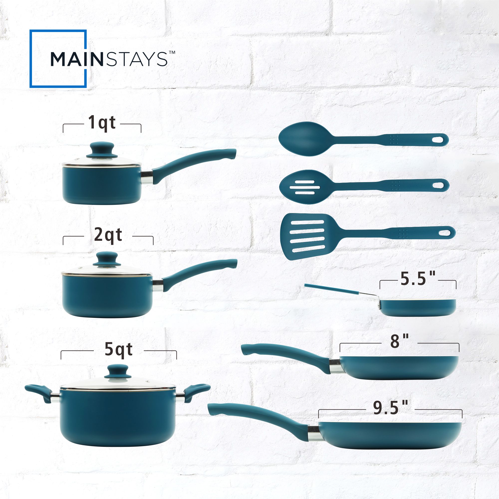 Mainstays 12-Piece Ceramic Nonstick Cookware Set, Corsair Blue photo 2