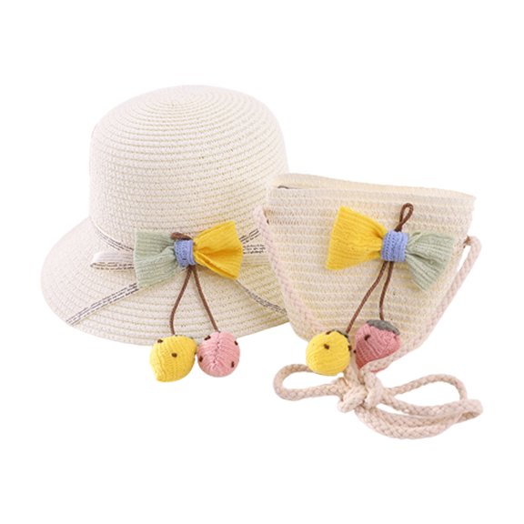 56-58cm hat circumference female summer straw hat and straw bag set cute outing sun hat beach hat - Milky white