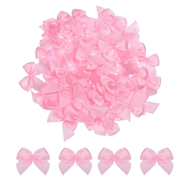 Unique Bargains Mini Ribbon Bow 1' Mini Fabric Satin Ribbon Flower Bows Craft DIY Sewing Wedding Birthday Party Pink 200Pcs