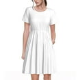 thumbnail image 1 of Fotbe White Vestido Largo de Moda para Mujer, Vestido Tipo Camiseta con Manga Corta y Estilo Casual a Rayas y Bloques de Color, 1 of 6