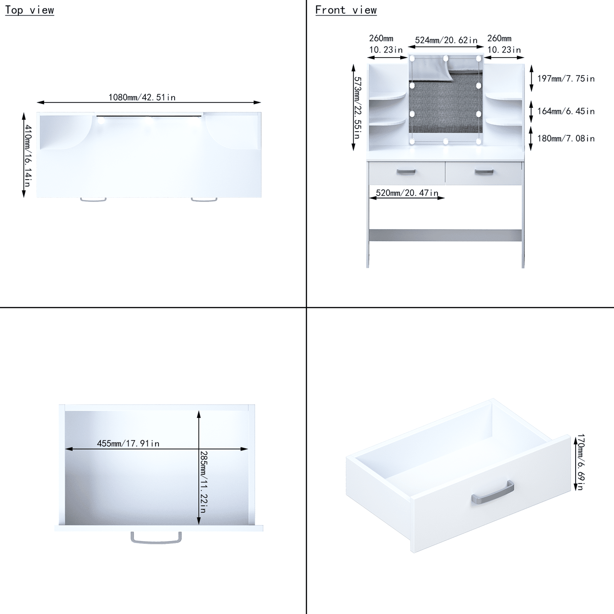 Kadyn Large Vanity Set, Vanity Table Set with 10 Light Bulbs, Makeup Vanity Desk with Cushioned Stool, 6 Storage Shelves 2 Drawers for Bedroom, White Kadyn Large Vanity Set, Vanity Table Set with 10 Light Bulbs, Makeup Vanity Desk with Cushioned Stool, 6 Storage Shelves 2 Drawers for Bedroom, White