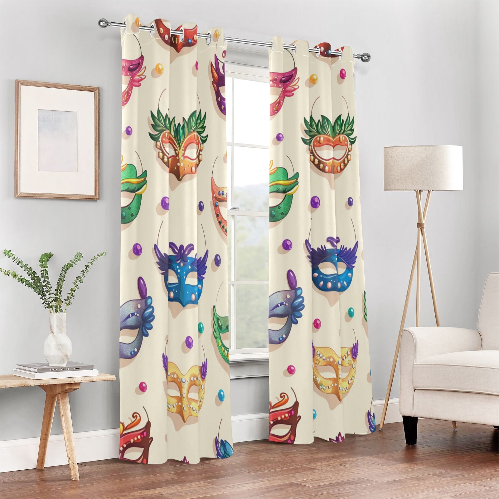 Carnival Masks Beads Blackout Curtain Panels Drapes Privacy Assured with Light Filtering Curtains for Living room Bedroom Bathroom Window