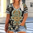 thumbnail image 4 of Mceream Plus Size T Shirts for Women Short Sleeve V Neck Raglan Tunic Tops Casual Floral Print Summer Tshirts Oversized Loose Fit Tees Spring Fashion Clothes Vacation Outfits Blouses Army Green S, 4 of 6